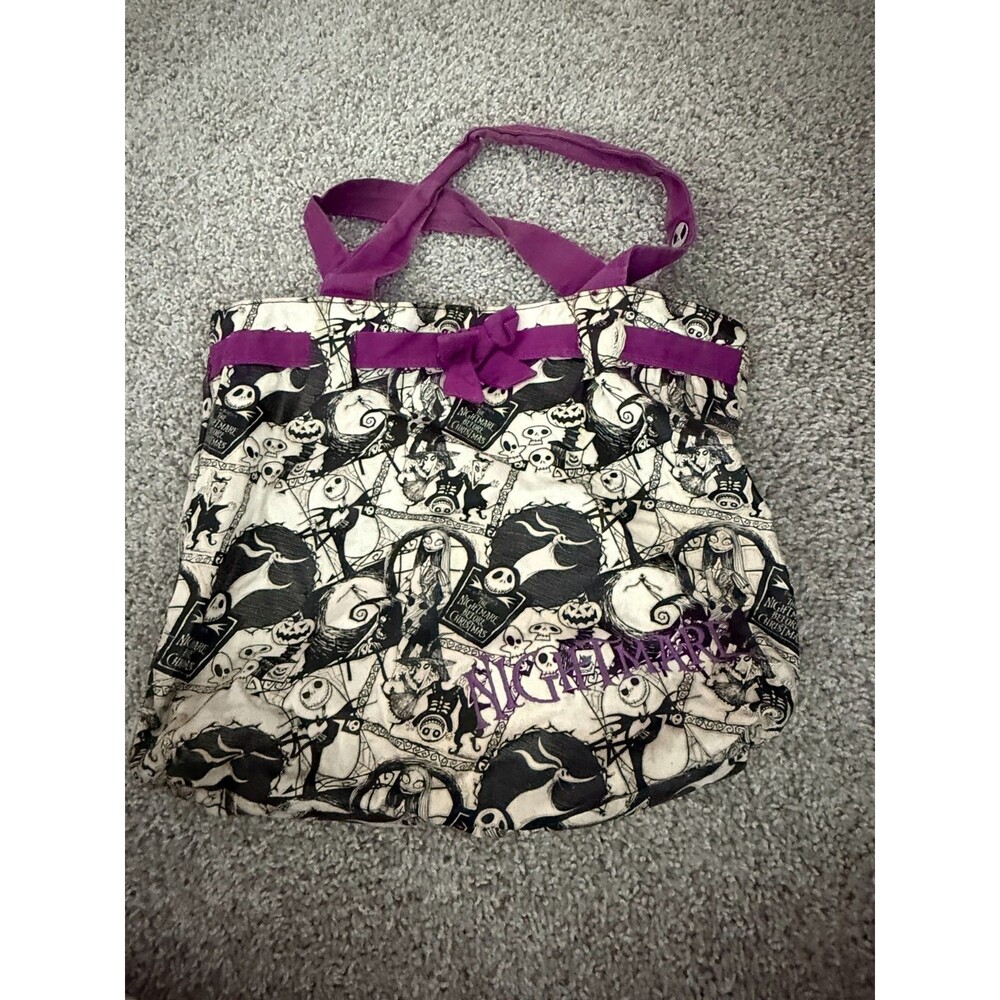 Disney Parks Nightmare Before Christmas Tote Bag White Purple Jack Skellington